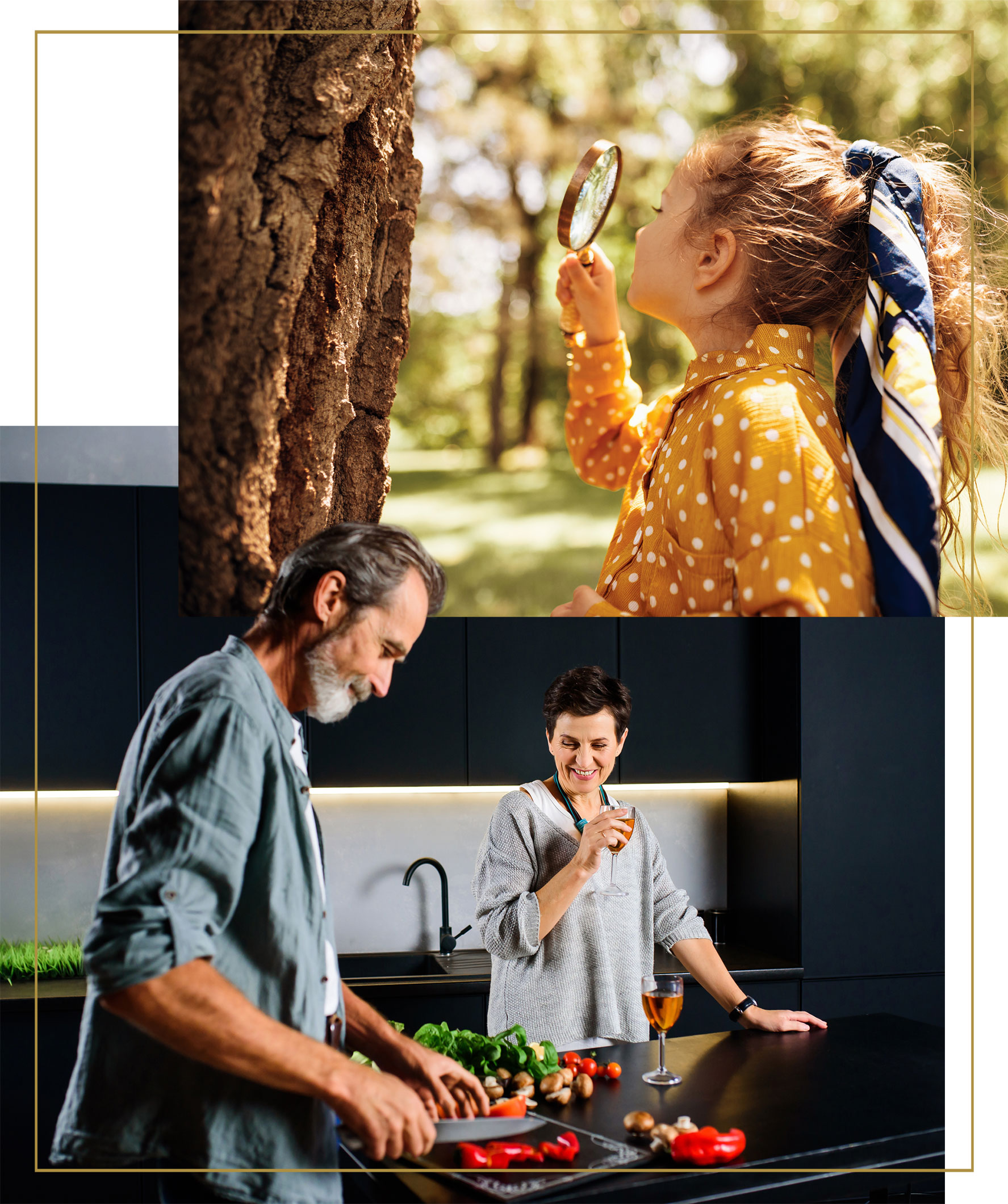 Parents in Kitchen and Child in Garden